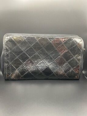 Vintage 70’s Palizzio Black and Brown Leather and Snakeskin Clutch